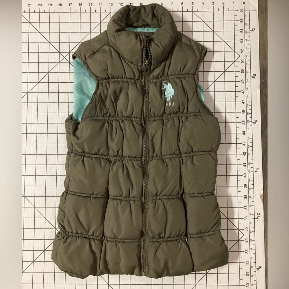 U.S. Polo Association Women’s Size Small‎ Army Green/Light Blue Puffer Vest